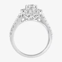 Signature By Modern Bride (G-H / Si2) Womens 1 CT. T.W. Lab Grown White Diamond 10K White Gold Cushion Side Stone Halo Engagement Ring