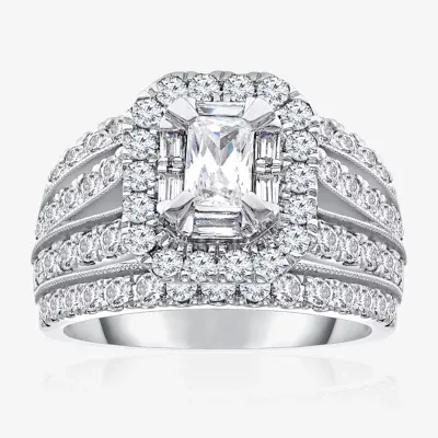 Womens CT. T.W. Natural White Diamond 14K White Gold Side Stone Halo Engagement Ring