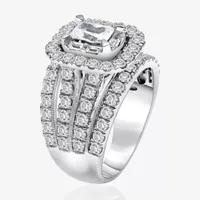 Womens 3 CT. T.W. Mined White Diamond 14K White Gold Side Stone Halo Engagement Ring