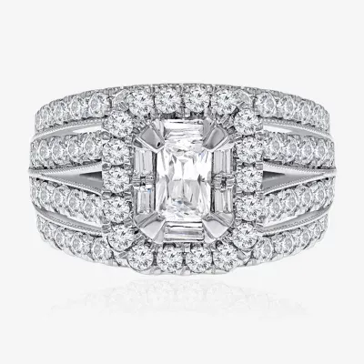 Womens 3 CT. T.W. Mined White Diamond 14K White Gold Side Stone Halo Engagement Ring