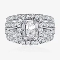 Womens CT. T.W. Natural White Diamond 14K White Gold Side Stone Halo Engagement Ring