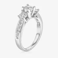 Womens 1 CT. T.W. Natural White Diamond 14K White Gold Round Side Stone 3-Stone Engagement Ring