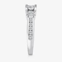 Womens 1 CT. T.W. Natural White Diamond 14K White Gold Round Side Stone 3-Stone Engagement Ring