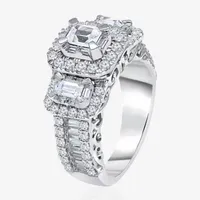 Womens 2 CT. T.W. Natural White Diamond 14K White Gold Side Stone 3-Stone Engagement Ring