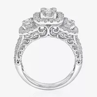 Womens 2 CT. T.W. Natural White Diamond 14K White Gold Side Stone 3-Stone Engagement Ring