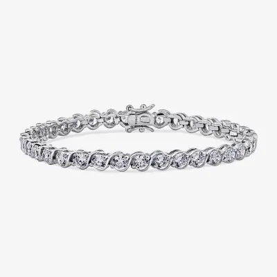 DiamonArt® White Cubic Zirconia Sterling Silver 8 Inch Tennis Bracelet