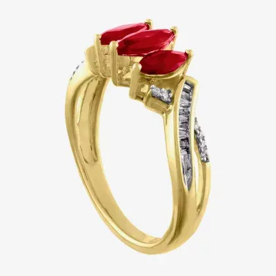 Womens Lead Glass-Filled Red Ruby 10K Gold Cocktail Ring