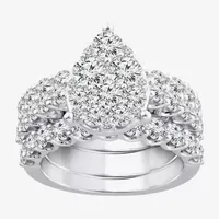 4 CT.T.W. Natural Diamond Pear Shape Side Stone Bridal Set 10K 14K White Gold