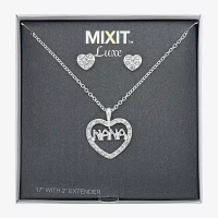 Mixit Silver Tone Nana Pendant Necklace & Stud Earrings 2-pc. Heart Jewelry Set