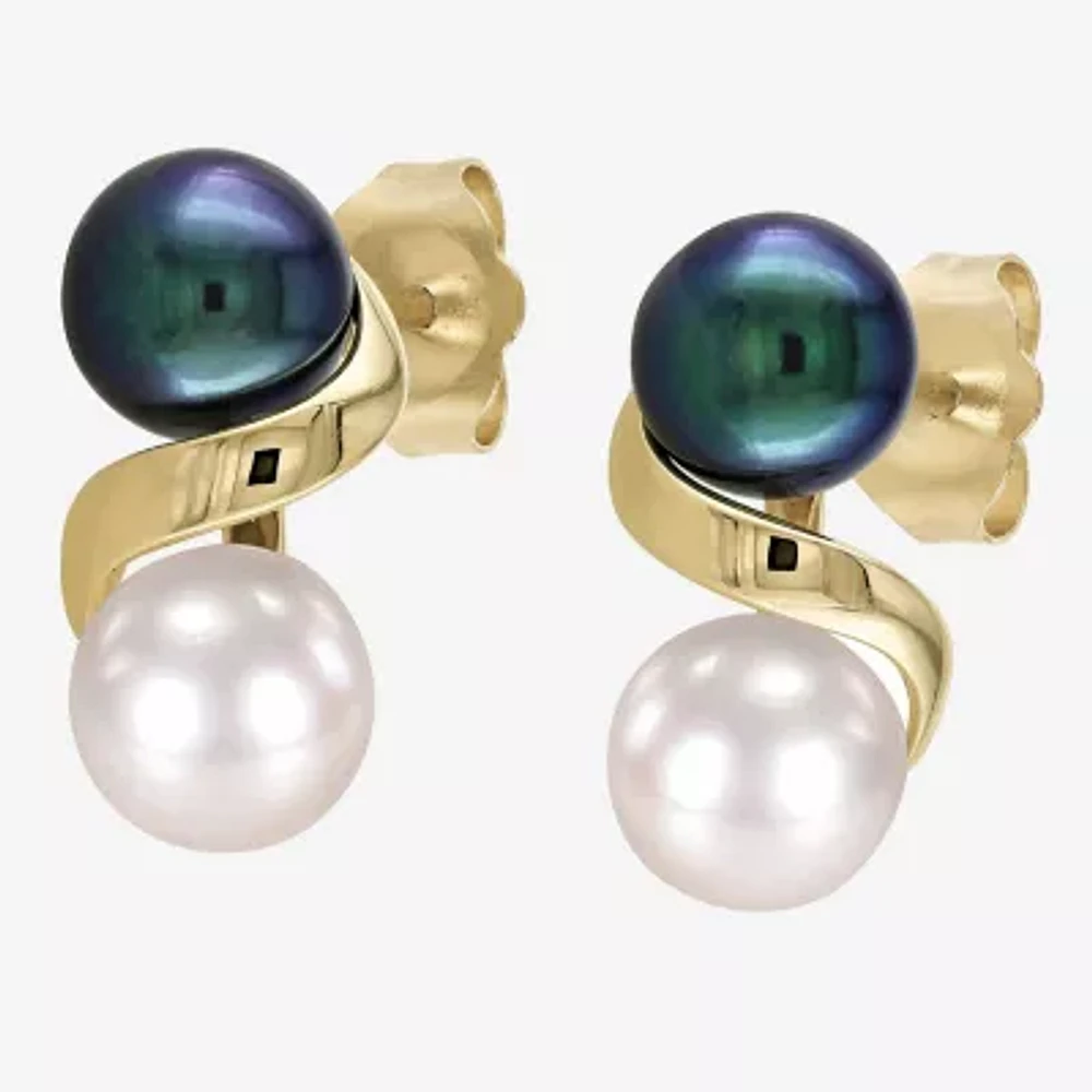 Black & White Cultured Freshwater Pearl 10K Yellow Gold Earrings