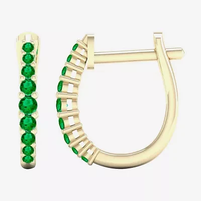 Genuine Green Emerald 10K Gold 16.1mm Hoop Earrings