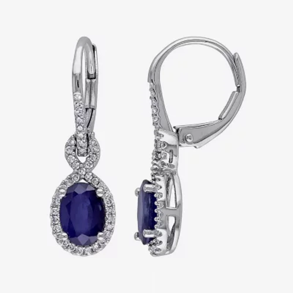 Genuine Sapphire and 1/4 CT. T.W. Diamond Leverback Earrings