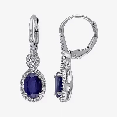 Genuine Sapphire and 1/4 CT. T.W. Diamond Leverback Earrings