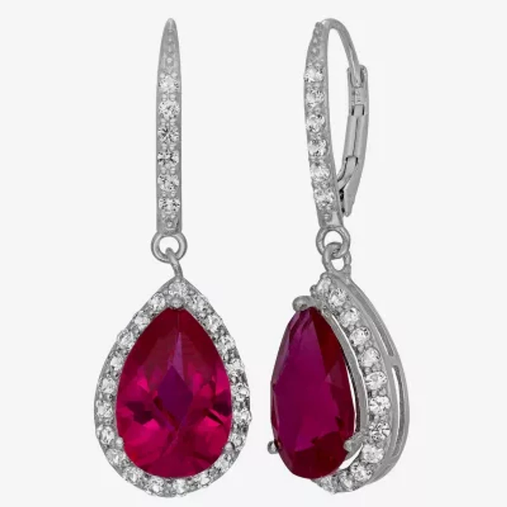 Lab-Created Ruby & White Sapphire Sterling Silver Earrings