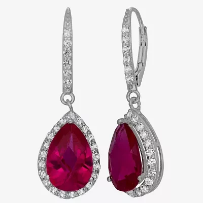 Lab Created Ruby & Lab Created White Sapphire Sterling Silver Earrings