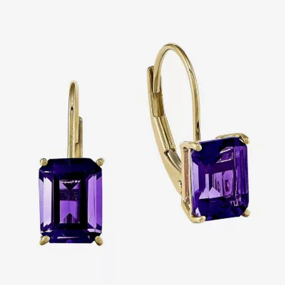 Genuine Amethyst 14K Yellow Gold Emerald-Cut Earrings