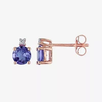 Round Genuine Tanzanite and Diamond-Accent 10K Rose Gold Stud Earrings