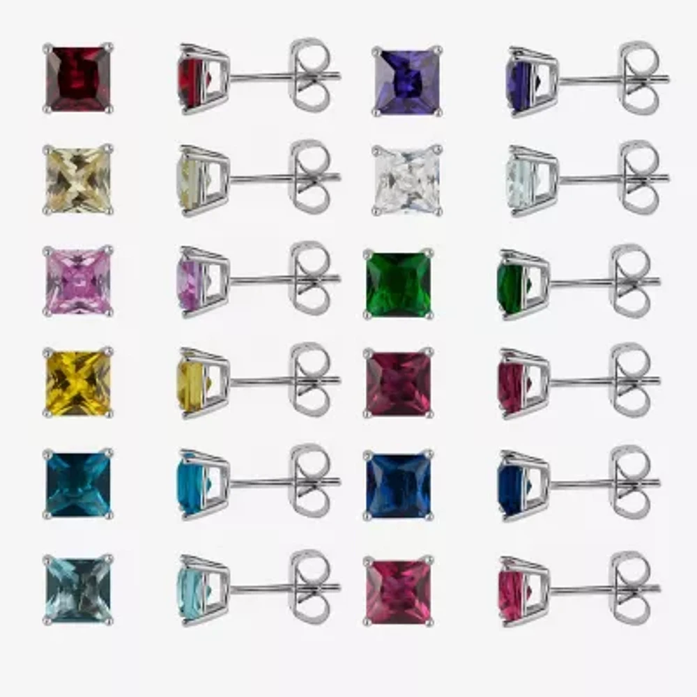 Sterling Silver 5mm Simulated Gemstone 12 Earring Pair Set