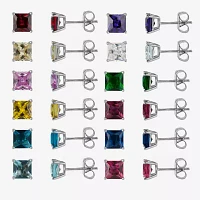 Sterling Silver 5mm Simulated Gemstone 12 Earring Pair Set