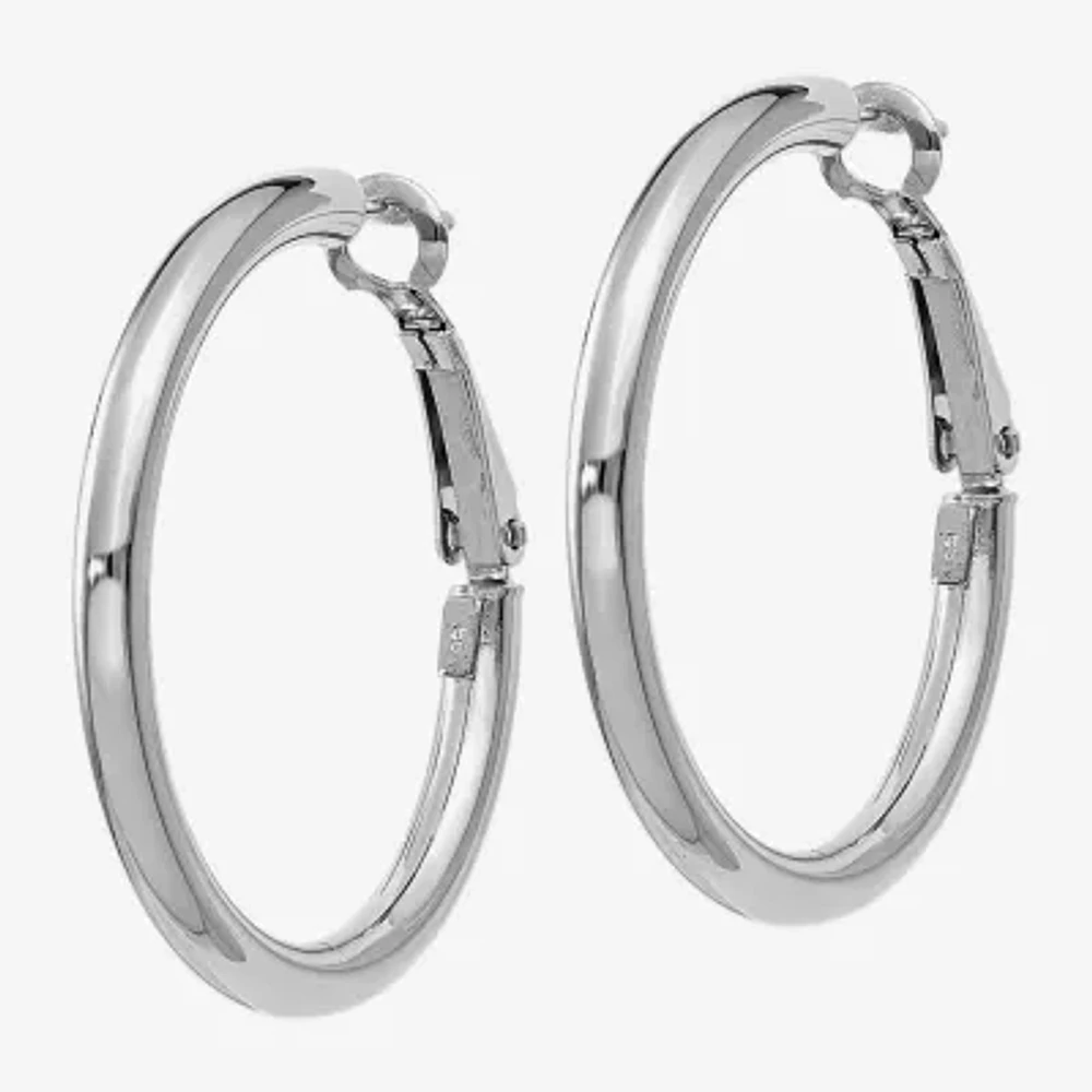 Made in Italy 14K White Gold 25mm Round Hoop Earrings