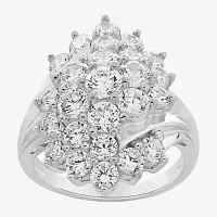 Womens White Cubic Zirconia Sterling Silver Cocktail Ring