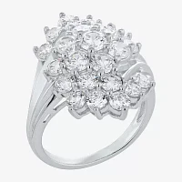 Womens White Cubic Zirconia Sterling Silver Cocktail Ring