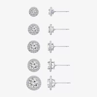 Diamonart White Cubic Zirconia Sterling Silver Round 5 Pair Earring Set