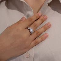 Diamonart Womens White Cubic Zirconia Sterling Silver Side Stone -Stone Engagement Ring