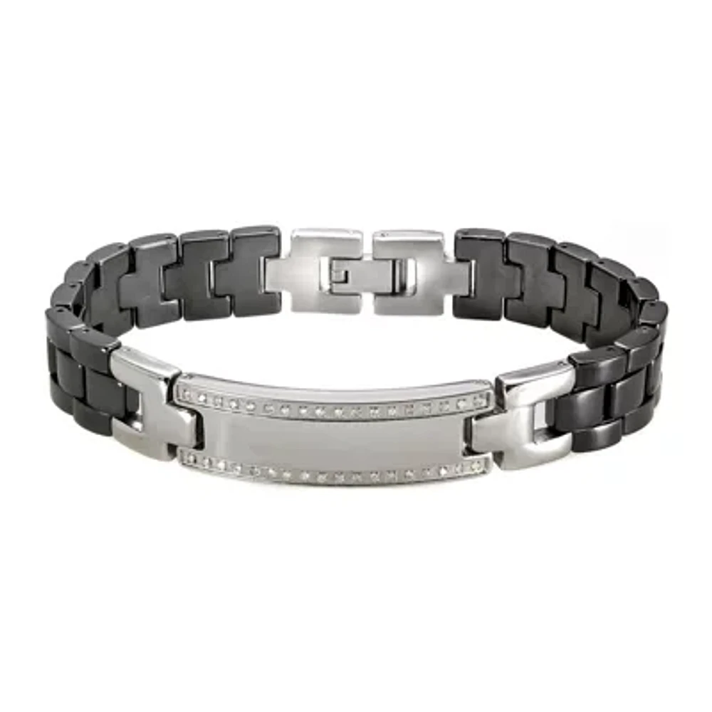 Mens Black Ceramic & Stainless Steel Diamond Bracelet