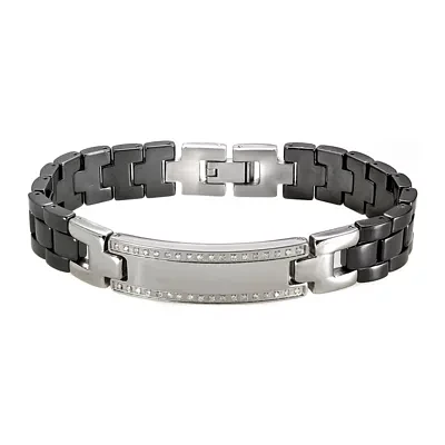 Mens Black Ceramic & Stainless Steel Diamond Bracelet