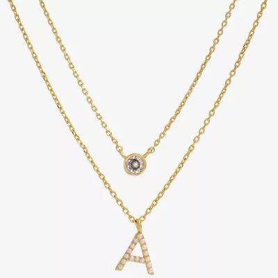 Sparkle Allure Initial Simulated Pearl 14K Gold Over Brass 16 Inch Link Strand Necklace