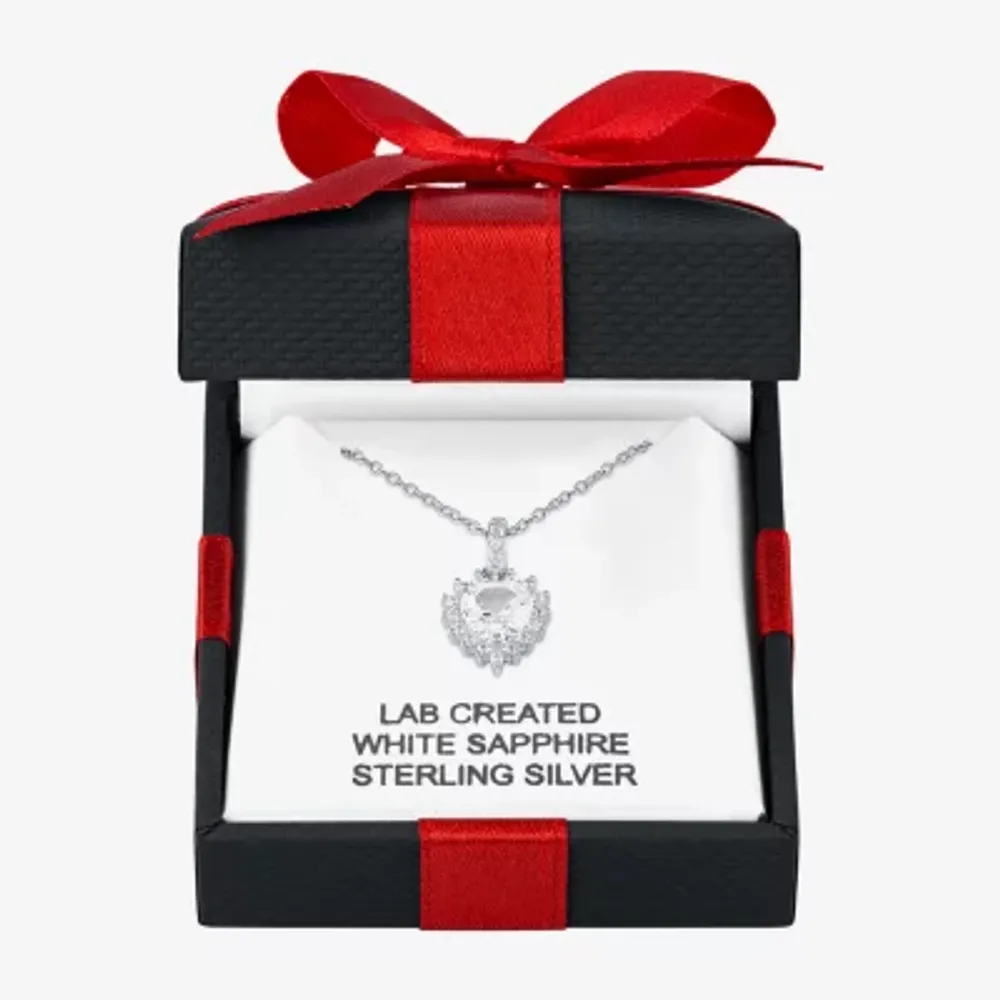 Yes, Please! Womens Lab Created White Sapphire Sterling Silver Heart Pendant Necklace