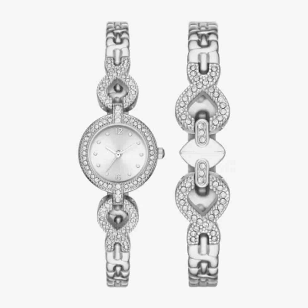 Geneva Ladies Womens Crystal Accent Silver Tone 2-pc. Watch Boxed Set Fmdjset058