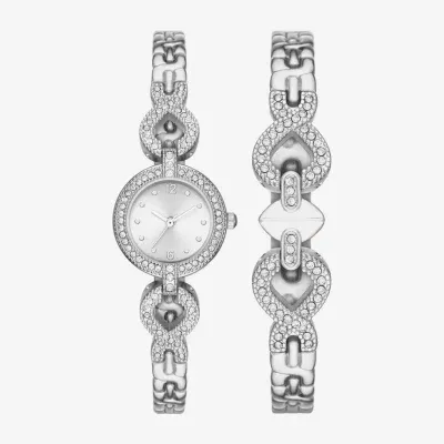 Geneva Ladies Womens Crystal Accent Silver Tone 2-pc. Watch Boxed Set Fmdjset058