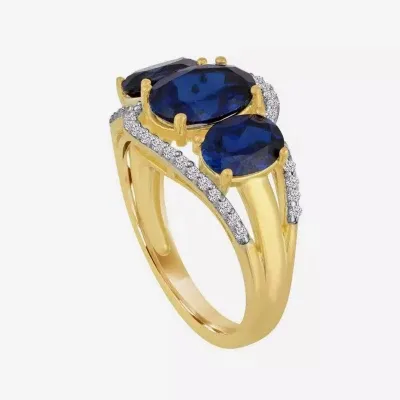  Lab-Created Blue And White Sapphire 14k Gold Over Silver Ring