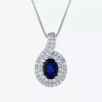 Womens Lab Created Blue Sapphire Sterling Silver Pendant Necklaces