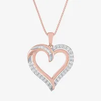 Womens 1/ CT. T.W. Natural White Diamond 10K Rose Gold Heart Pendant Necklace