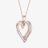 Womens 1/ CT. T.W. Natural White Diamond 10K Rose Gold Heart Pendant Necklace