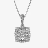 Diamond Blossom Womens 1/4 CT. T.W. Mined White Diamond 10K White Gold Square Pendant Necklace