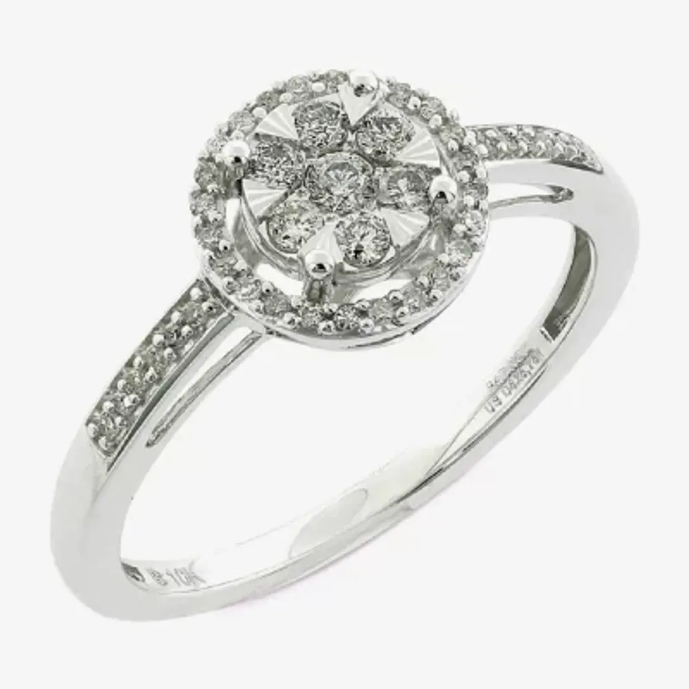 Diamond Blossom Womens 1/4 CT. T.W. Natural White 10K Gold Halo Cocktail Ring