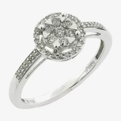 Diamond Blossom Womens 1/4 CT. T.W. Natural White 10K Gold Halo Cocktail Ring