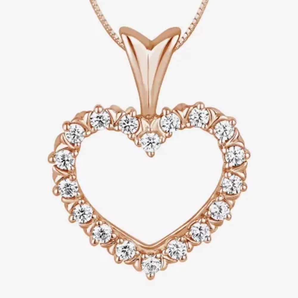 Womens 1/4 CT. T.W. Natural White Diamond 10K Gold Heart Pendant Necklace