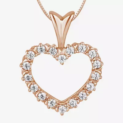 Womens 1/4 CT. T.W. Natural White Diamond 10K or Yellow Gold Heart Pendant Necklace