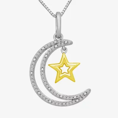 Womens 1/10 CT. T.W. Natural Diamond 14K Gold Over Silver Moon Star Pendant Necklaces