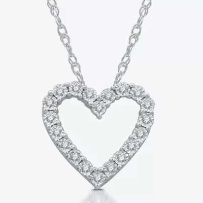 YES PLEASE! Womens 1/10 CT. T.W. Genuine Diamond Sterling Silver Heart Pendant Necklace
