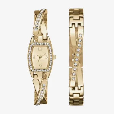 Geneva Womens Gold-Tone Bangle Watch Boxed Set
