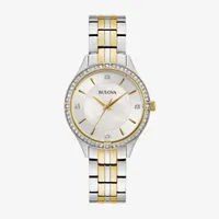 Bulova Womens Crystal Accent Two Tone Stainless Steel Bracelet Watch 98l273