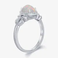 Enchanted Disney Fine Jewelry 1/10 CT. T.W. Diamond & Lab-Created Opal Sterling Silver Cocktail Ring