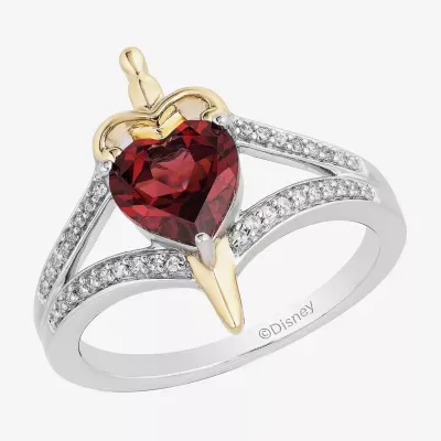 Enchanted Disney Fine Jewelry Villains Evil Queen Womens 1/10 CT. T.W. Genuine Red Garnet 10K Gold Over Silver Heart Princess Cocktail Ring