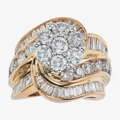 Diamond Blossom Womens 4 CT. T.W. Natural White 14K Gold Cluster Cocktail Ring